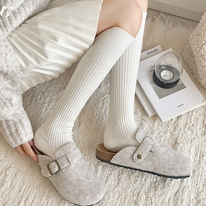 秋冬羊绒小腿袜子女加厚保暖及膝长筒袜竖条纹日系灰色针织高筒袜,淘宝优惠券,粉丝福利购,淘宝优惠卷