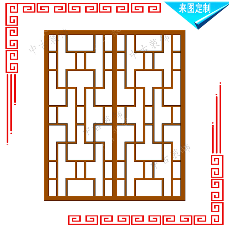 仿古中式铝合金窗花格栅万字花格方管无缝木纹装饰屏风材料防盗网 - 图1