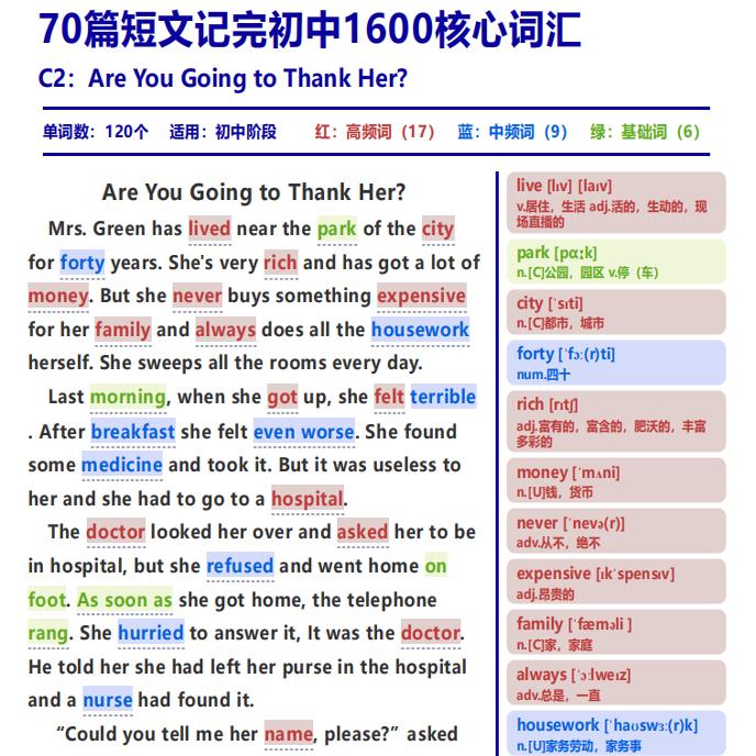 初中英语词汇表70篇短文记完初中必会背1600核心词汇单词表汇总表