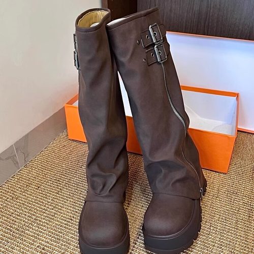 拖沓刘天王/小粗腿显腿细厚底拉链烟筒靴/全牛皮加宽筒围/跟高7cm - 图2