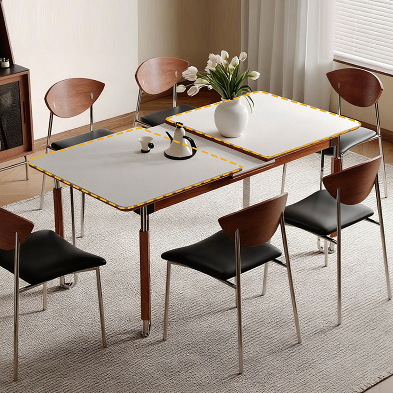 梵创 岩板餐桌可伸缩包豪斯餐桌实木家用折叠岩板餐桌长方形饭桌,淘宝优惠券,粉丝福利购,淘宝优惠卷