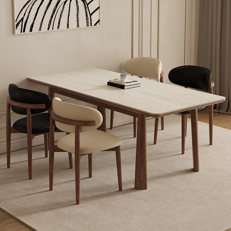 梵创 中古风岩板餐桌椅客厅家用法式高端全实木托长方形吃饭桌子,淘宝优惠券,粉丝福利购,淘宝优惠卷