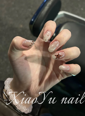 甜酷豹纹法式纯手工穿戴甲手绘