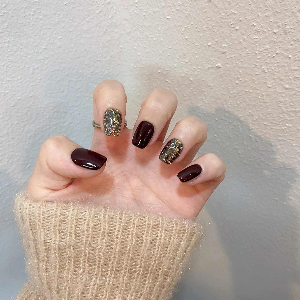 纯手工穿戴甲美拉德秋冬高级感美甲气质显白短款可拆卸假指甲贴片,淘宝优惠券,粉丝福利购,淘宝优惠卷