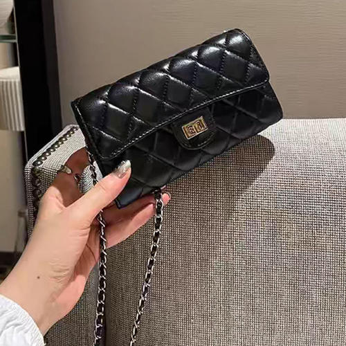 小香风零钱手机包百搭迷你小方包高级感单肩斜挎包通勤菱格链条包 - 图2