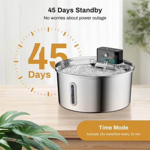 3.2L/108oz Wireless Charging Sensor Cat Water Feeder Stainle - 图1
