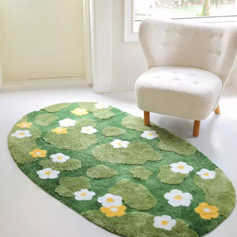 DDD 绿草花花森林植绒地毯卧室儿童房可爱床边毯簇绒苔藓异形地垫,淘宝优惠券,粉丝福利购,淘宝优惠卷