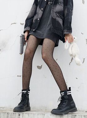 性感小圆点黑色丝袜女连体袜美腿显瘦连裤袜春秋款防勾丝打底裤女