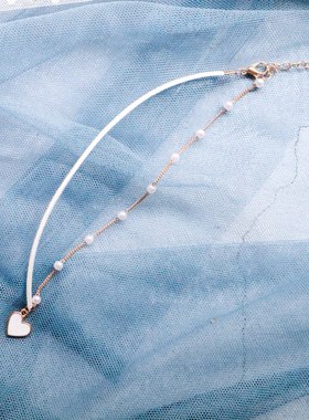 圣诞风白色颈饰vintage项链女爱心吊坠项圈Choker小众设计锁骨链