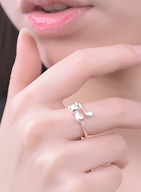 可爱小猫戒指情侣闺蜜挚爱之选小众级女开口kt猫耳朵小狗指环卡通