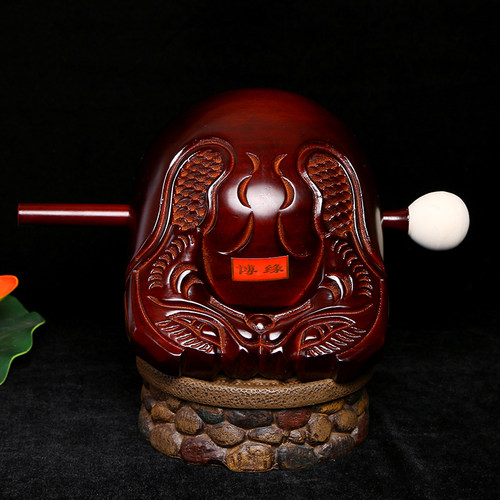 木鱼法器实木一套精雕桂柚木家用佛堂念经助念打击乐器桌面木摆件 - 图0