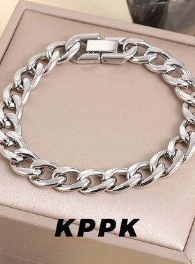 美式复古钛钢古巴链男女同款潮牌嘻哈个性简约百搭不掉色情侣手链