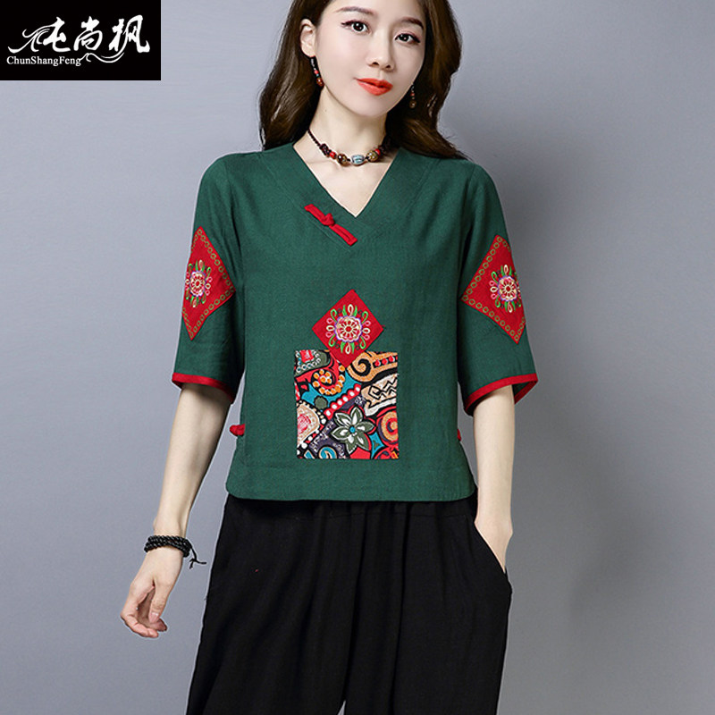 汉服中国风唐装民族风夏装复古t恤 纯尚枫女装上衣