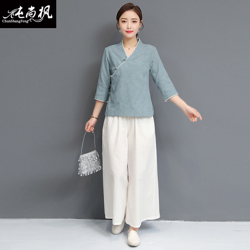 中式唐装女禅修居士服棉麻瑜伽服 纯尚枫女装上衣