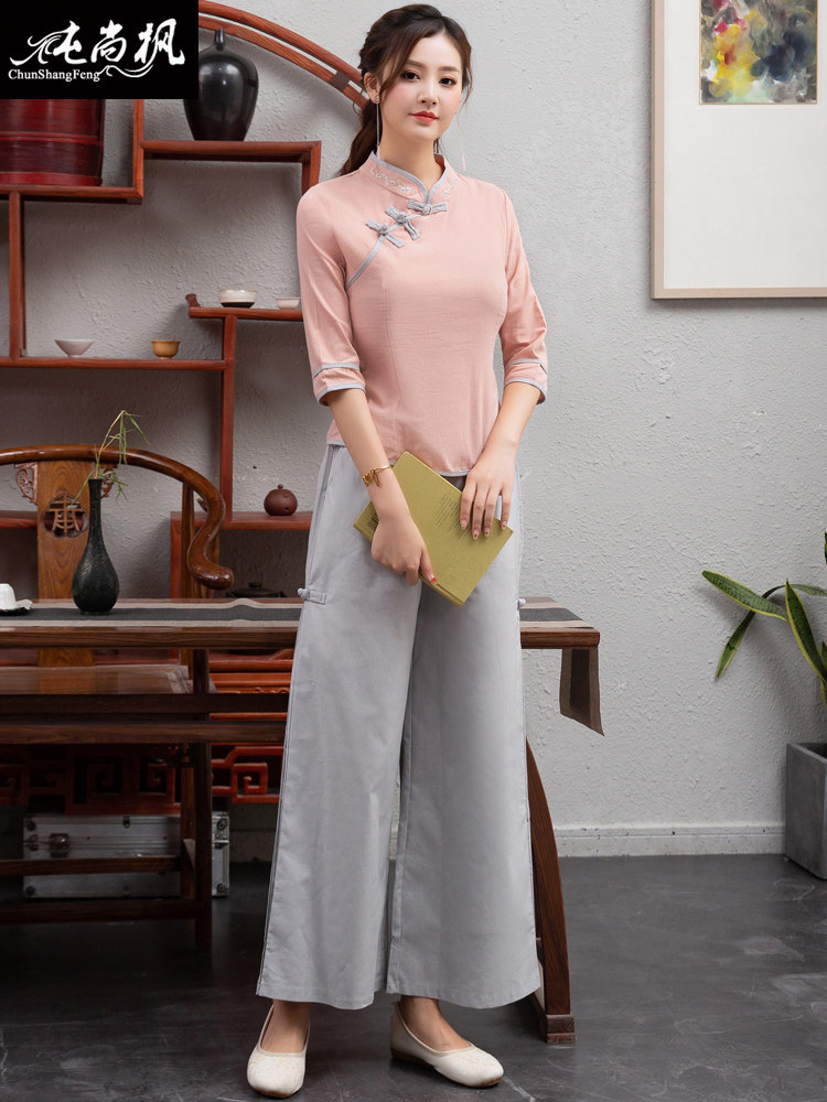唐装女中国风两件套禅意茶服上衣 纯尚枫女装上衣