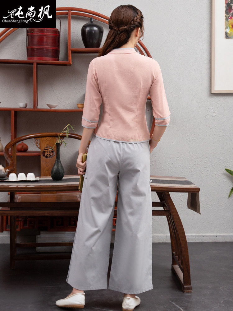 唐装女中国风两件套禅意茶服上衣 纯尚枫女装上衣
