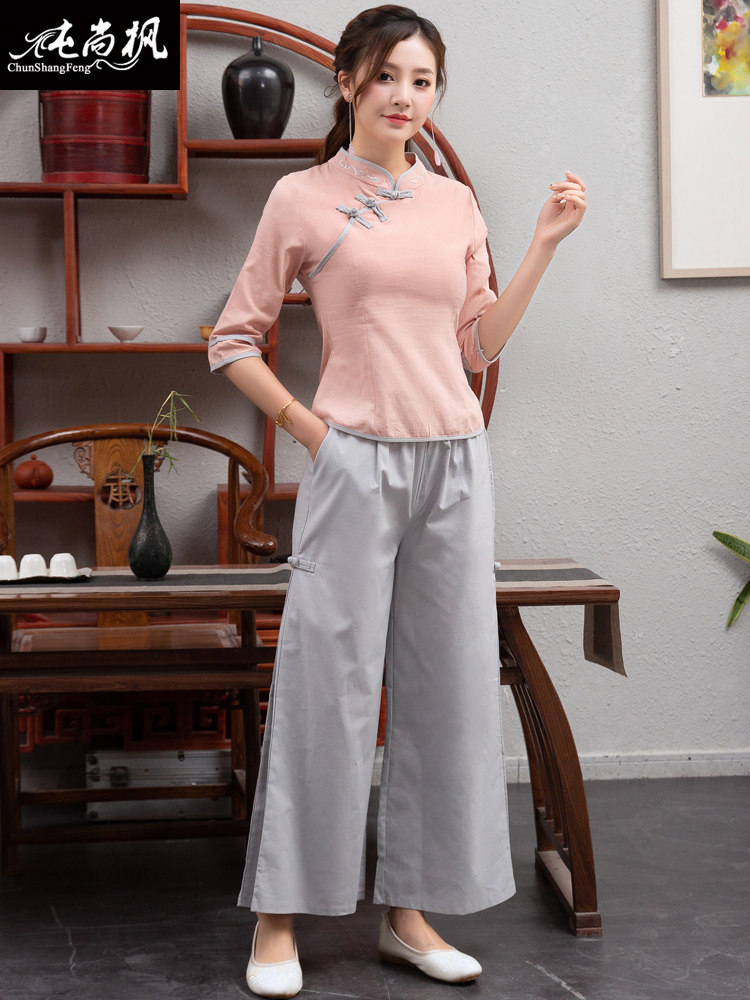 唐装女中国风两件套禅意茶服上衣 纯尚枫女装上衣