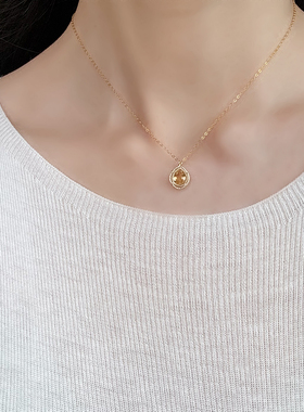 天然黄水晶水滴包金编织项链