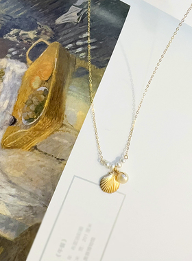 淡水珍珠14k包金贝壳法式项链