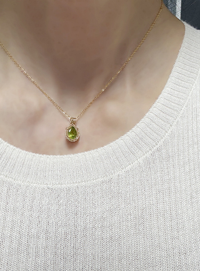 天然橄榄石包金简约项链