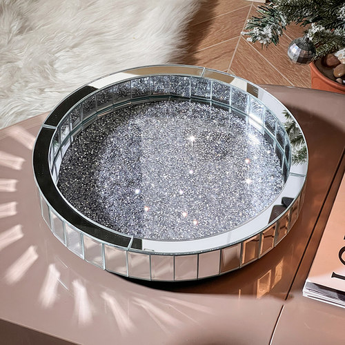 旋转化妆品收纳盒桌面高级感洗手台护肤品收纳架大号香水托盘镶钻 - 图2