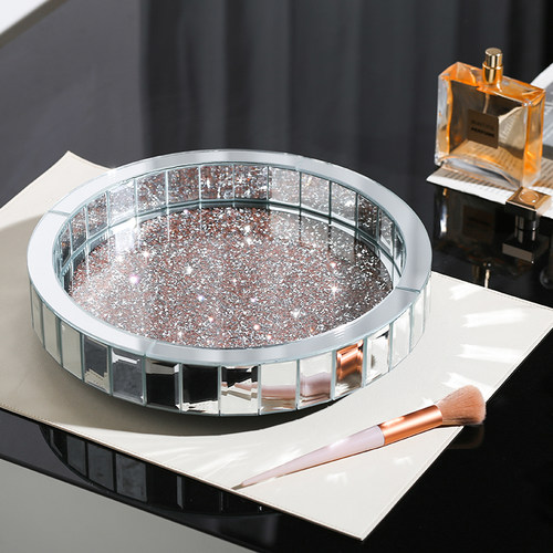 旋转化妆品收纳盒桌面高级感洗手台护肤品收纳架大号香水托盘镶钻 - 图3