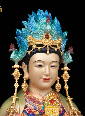 汉白玉黄铜碧霞元君神像家居摆件