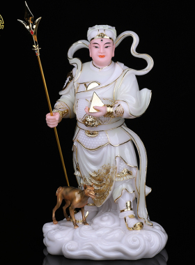 杨戬神像站坐二郎真君摆件汉白玉