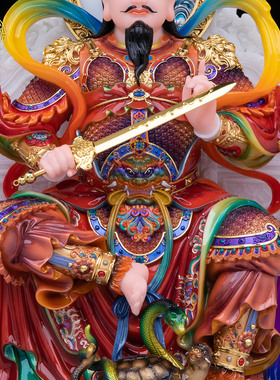 玄天上帝神像汉白玉彩绘客厅摆件