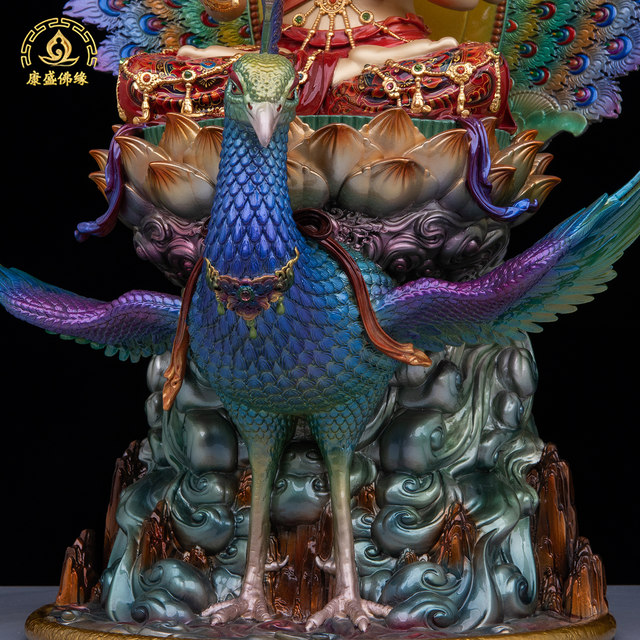 Pure copper enamel peacock king Buddha statue home decoration