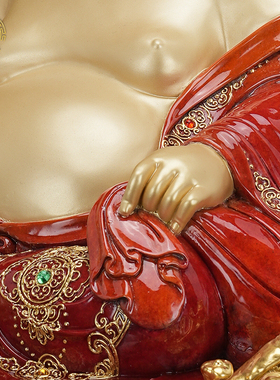 大肚弥勒佛纯铜贴金中式家用摆件