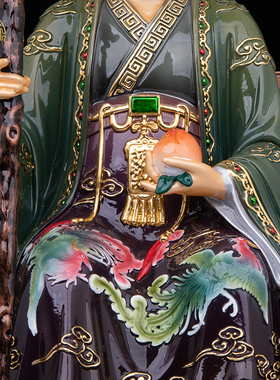 泰山奶奶神像纯铜琉金彩客厅摆件