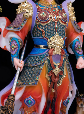 二郎神真君像汉白玉唐彩供奉摆件