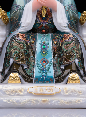 玉帝王母神像汉白玉彩绘供奉摆件