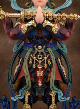 韦陀菩萨神像汉白玉彩绘中式摆件