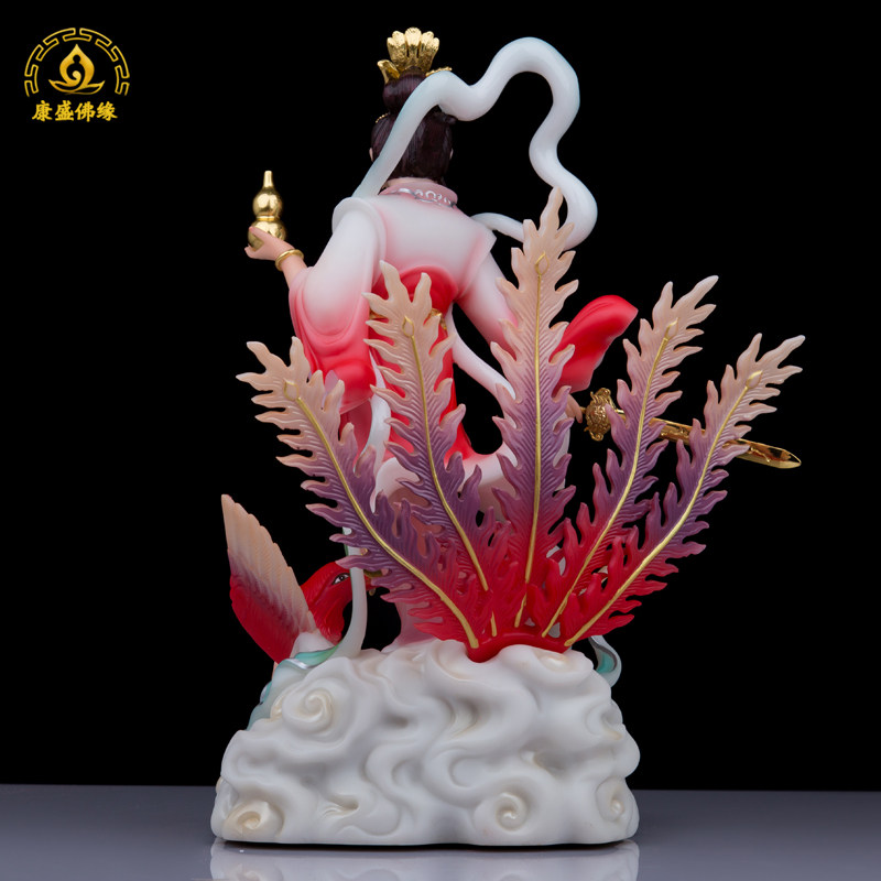彩绘九天玄女神像飞天玄女踏凤九天玄母娘娘汉白玉道家供奉摆件