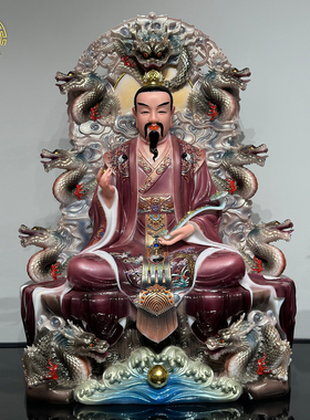 三清道祖神像汉白玉新彩供奉摆件