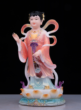 汉白玉金童玉女中式供奉桌面摆件