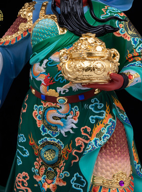 踏山关公财神像黄铜精工彩绘摆件