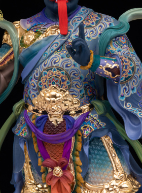 铜彩绘鬼王面然大士神像供奉摆件