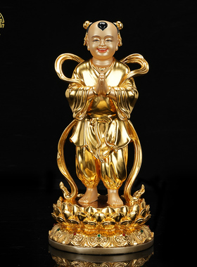 纯铜珐琅金童玉女佛像家用摆件