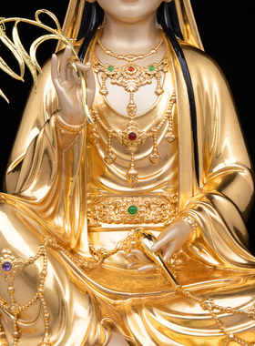 纯铜贴金妙善观音像家居佛堂摆件