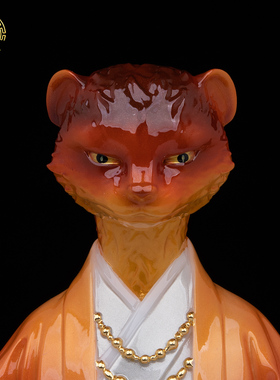 汉白玉幻彩狐黄常蟒仙家真身摆件