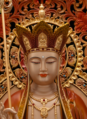 纯铜丹彩全堂佛神像中式供奉摆件