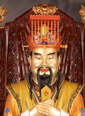 玉帝王母像纯铜描漆中式客厅摆件