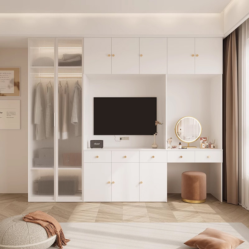 现代简约卧室衣柜梳妆台电视柜一体组合家用小户型储物柜定制实木,淘宝优惠券,粉丝福利购,淘宝优惠卷