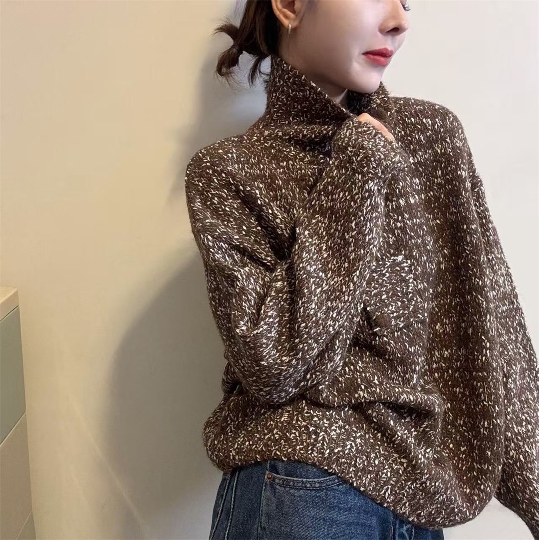 复古堆堆领半拉链高级感针织衫女2025冬季新款高领打底衫毛衣开衫 - 图1