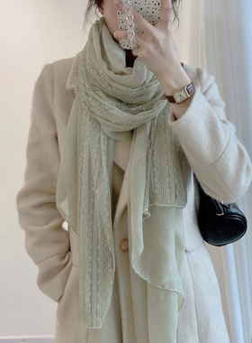 超大尺寸~蕾丝拼接棉麻围巾