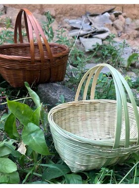 竹制品手工竹编篮子手提篮花篮零食糕点篮竹制品水果篮竹筐收纳