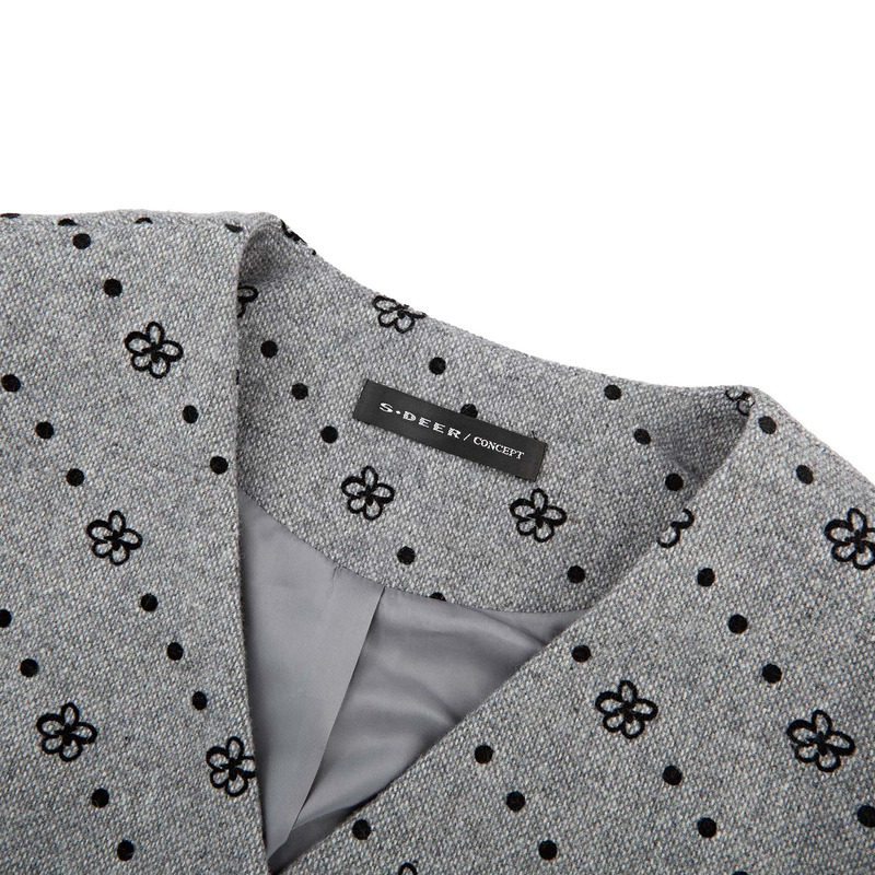 sdeer圣迪奥冬季女装学院风V领印花毛呢无袖连衣裙S244Z1289